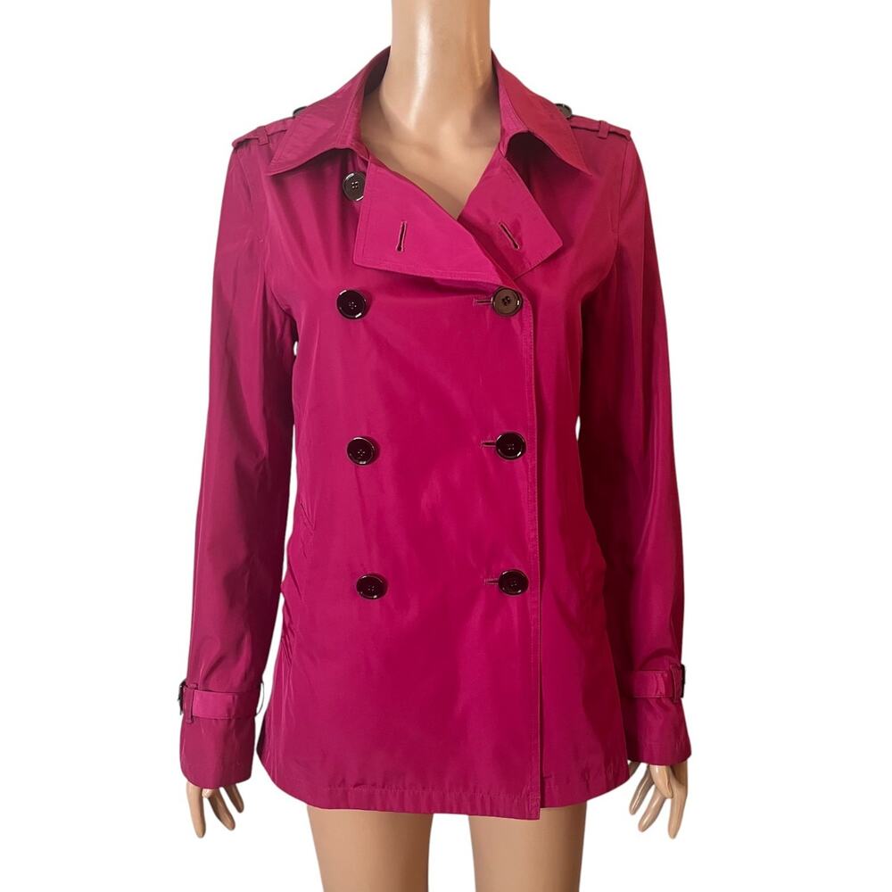 Ann Taylor Trench Coat Jacket Womens Small Fuchsia Pink Double Breasted